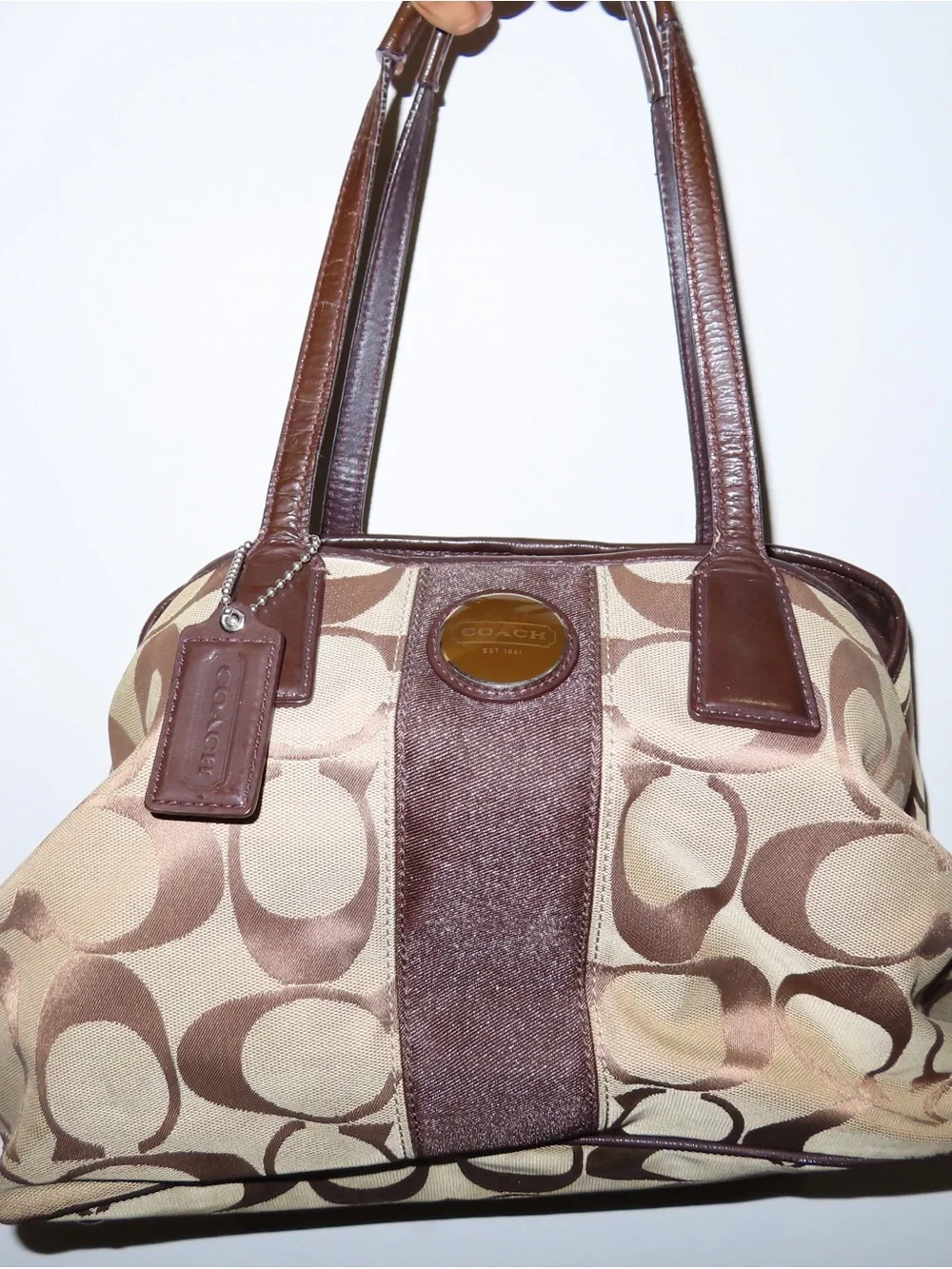 Coach Brown and Beige Signature Canvas Shoulder Bag